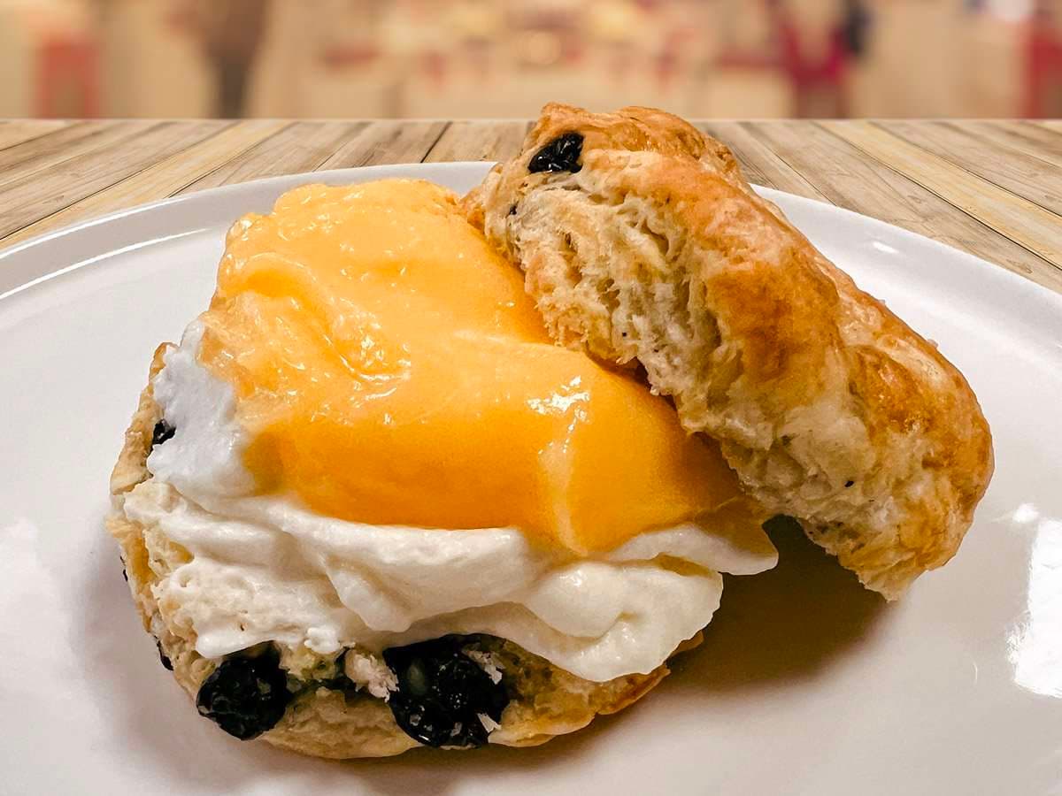 Royal blue scone with cream