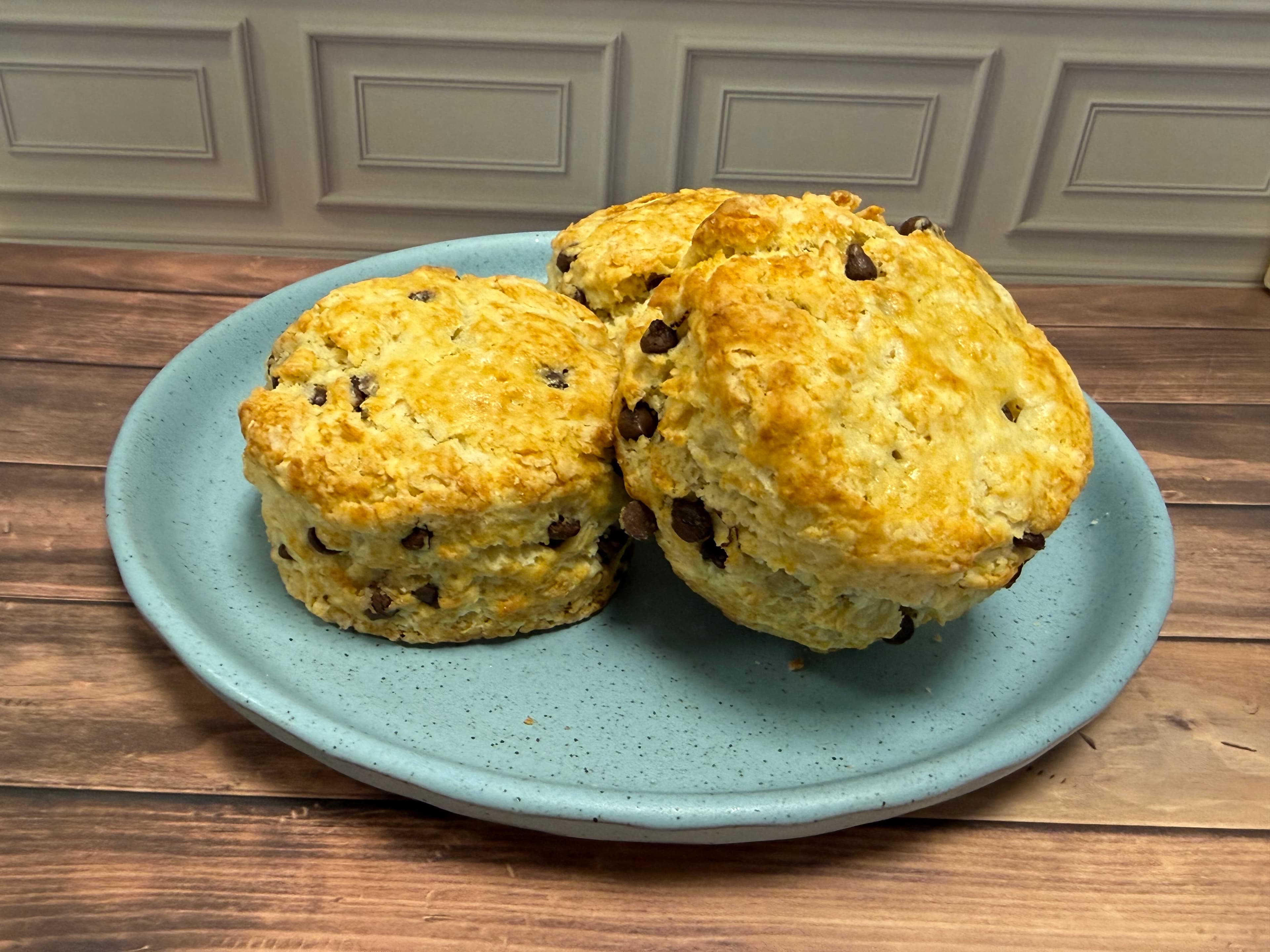 Chocolate chip Scuffin with melted chocolate pieces